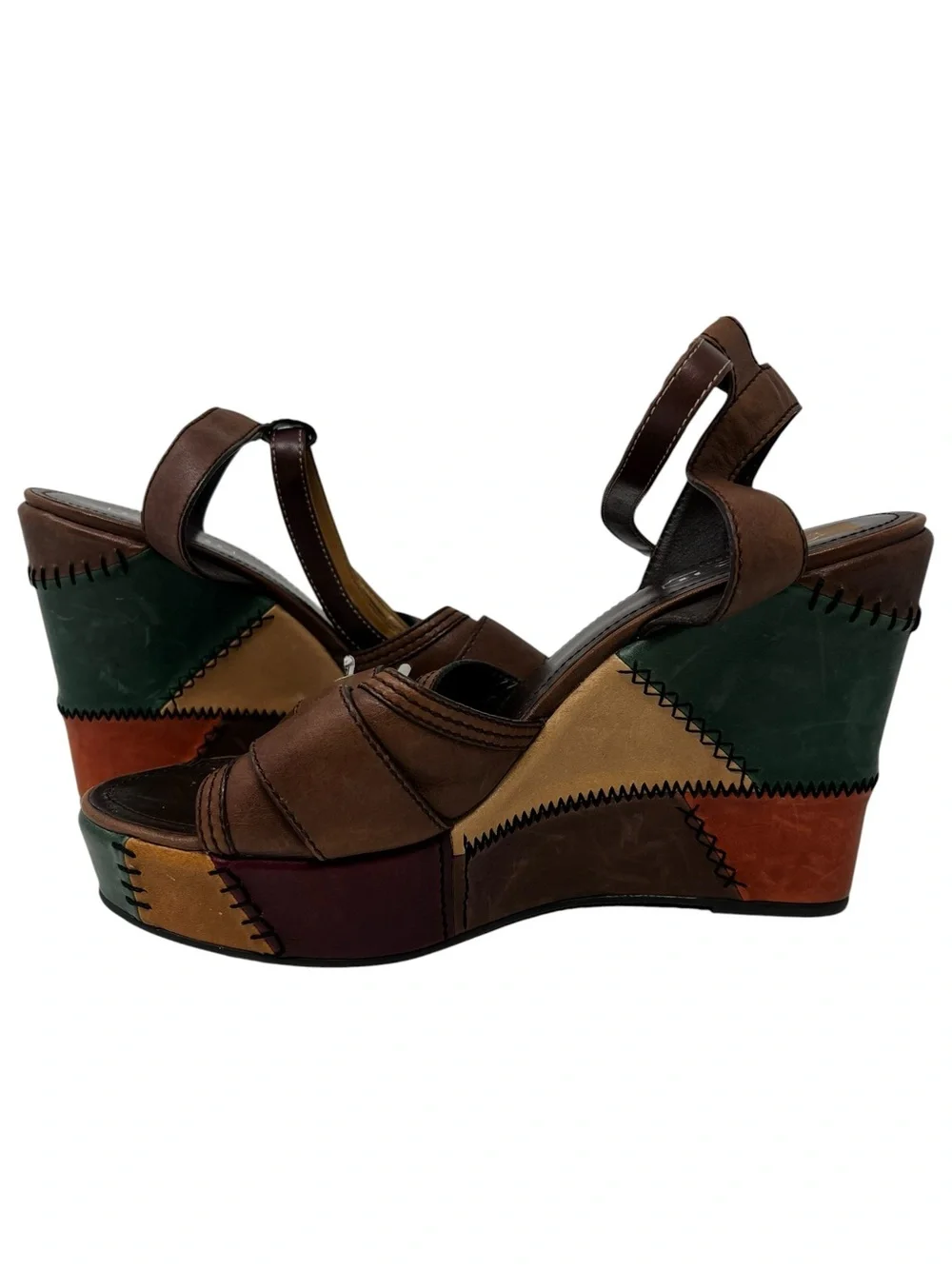 Coach Stylish Multi-Color Leather Wedge Sandals
